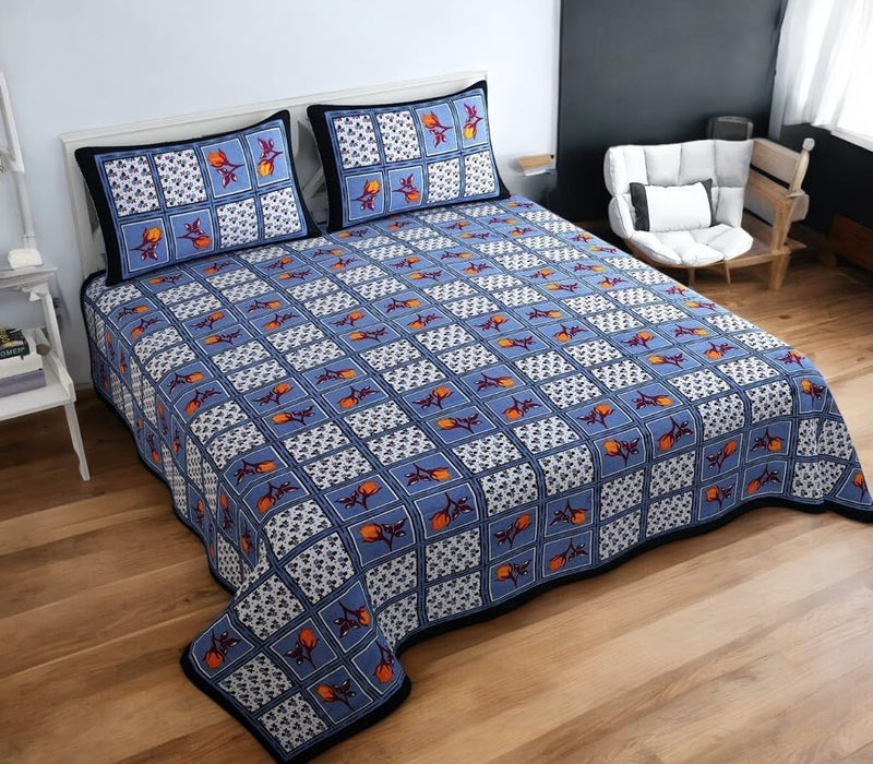 Premium Jaipuri Cotton Bedsheets, Rajasthani Heritage Collection, 100% Pure Cotton (Checkered)