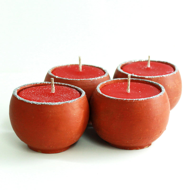 CRAFTLIPI Dome Terracotta Candles/Xmas Spl/Reusable Candle Pots : Set of 4