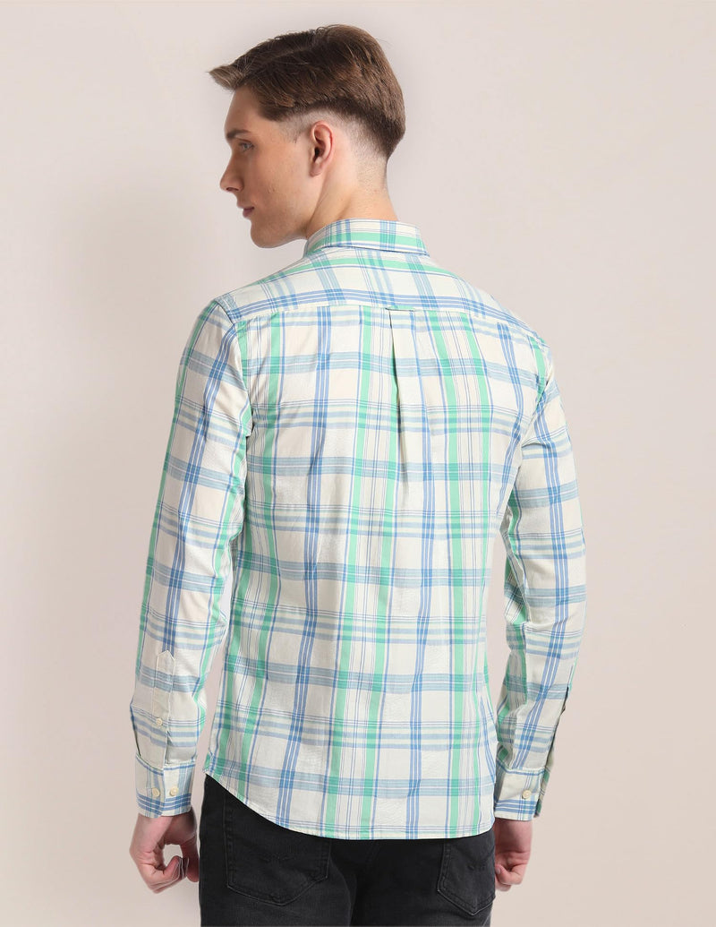 U.S. POLO ASSN. Men's Checkered Regular Fit Shirt (USSHT1928_Light Green