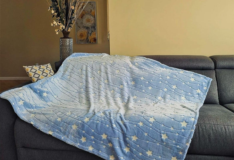 Reexplore Glow in The Dark Radium Blanket for Kids, Teenagers & Adults All Seasons Blanket Single Bed Queen Size (150 x 200 cm, 60 x 80 Inches). (Moon Star) (Dino)