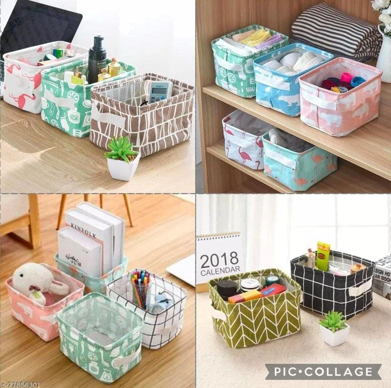 Fuelbyte (Pack of 6 Small Foldable Storage Box with Handles Versatile Canvas Fabric Baskets for Organizing Closets, Desks, and Baby Items - Multi-Purpose Storage Organizer Containers