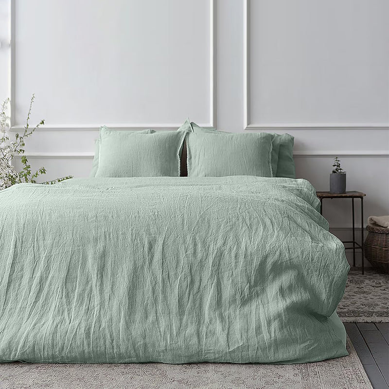 Vintana LinenLuxe 100% Pure Linen Bed Sheet for King Size Bed, 1 King Size Linen Bedsheet (108 x 108 Inches) with 2 Pillow Covers | 40's LEA | Tea Green