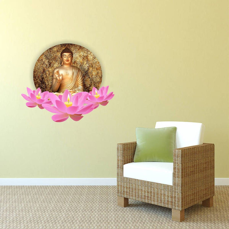 Decor Kraft Golden Budha with Lotus Wall Sticker & Decal,Size- 58 Cm X 55 Cm,Religious