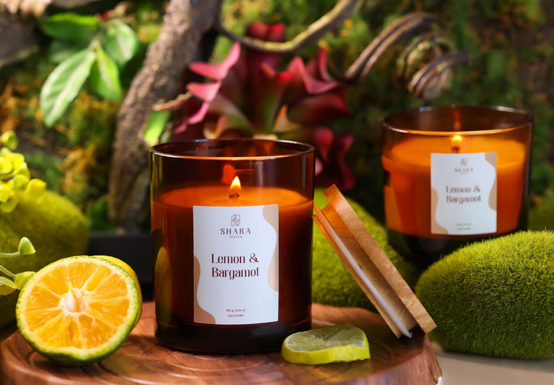 SHARA SCENTS | Long Lasting Scented Candles | Soy Wax Aromatherapy Candles | Vegan & Non-Toxic (Lemon and Bergamot, 90g)