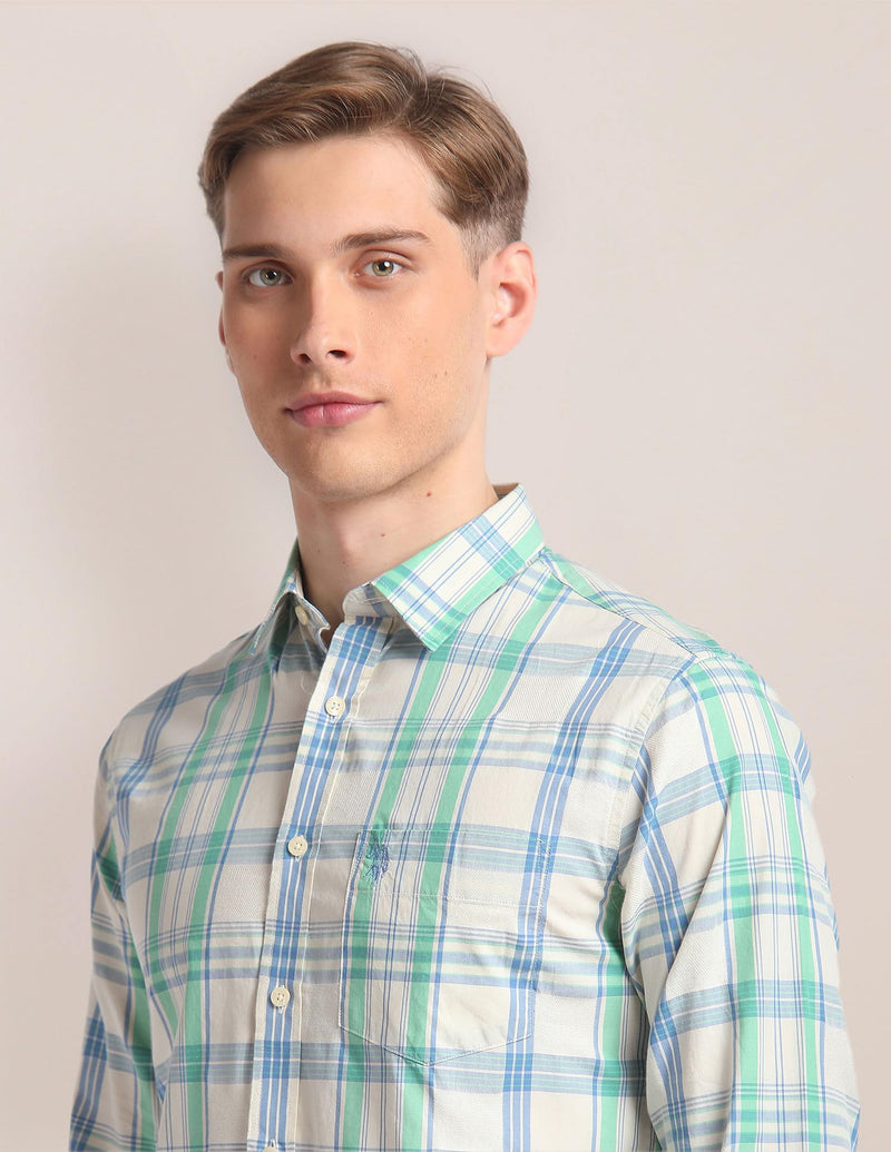 U.S. POLO ASSN. Men's Checkered Regular Fit Shirt (USSHT1928_Light Green