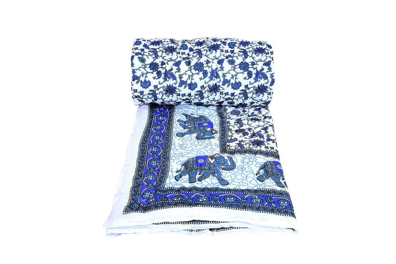 THROW KING Rajathani Traditional Floral Desing Hand Made Single Bed Soft and Cosy Light Weight Reversible Jaipuri razai Single Bed, Quilt,Blanket,Dohar,Throw