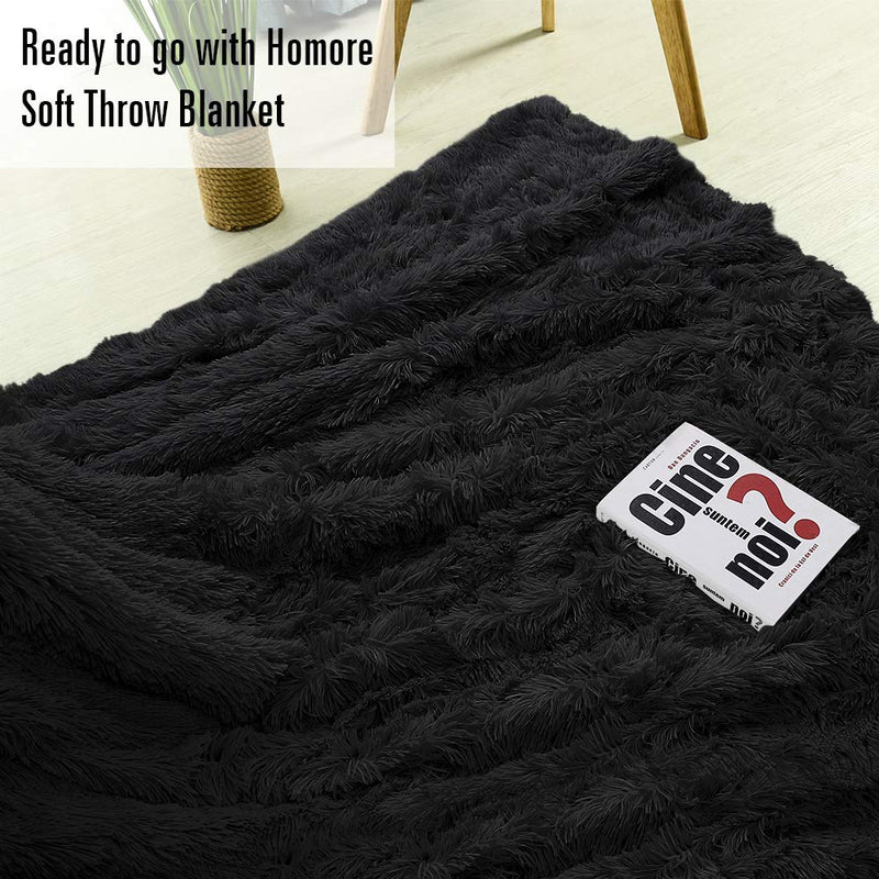 HOMORE Soft Fluffy Blanket Fuzzy Sherpa Plush Cozy Faux Fur Throw Blankets for Bed Couch Sofa Chair Decorative, 50''x60'' Black