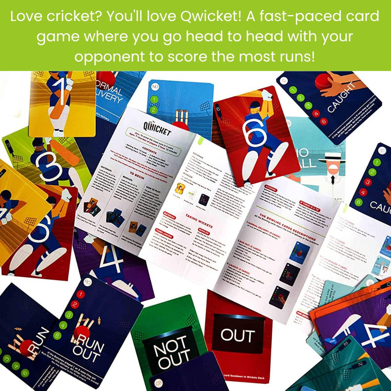 Binca Qwicket - Fun Card Game for All | Family Game for Kids, Teens and Adults | Indoor Cricket Game | Perfect Gift for Ages 7, 8,9 and Up (2 Players)