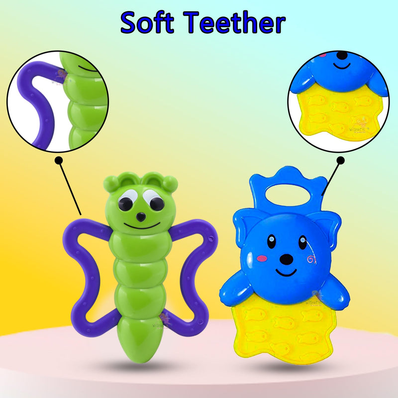 WISHKEY Plastic Colorful Non Toxic BPA Free Shake & Grab Rattles and Soothing Teethers for Babies & Infants, Early Age Toys for Kids (Pack of 13, Multicolor)