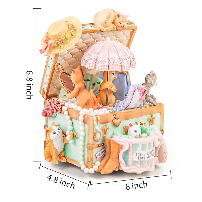 Cat Music Box Gift Birthday - Valentine for Girlfriend Women Wife Girl Daughter Cute Cats Jewely Musical Boxes Romantic Mechanism Personalized Home Bedroom Decoration/Melody Canon