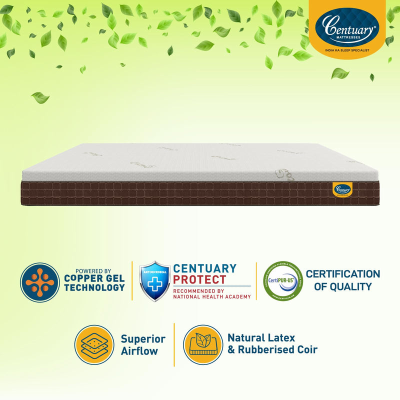 Centuary Mattresses 100% Natura Latex,8-Inch Single Size Mattress,10 Years Warranty,Medium Firm with Copper Gel Foam & Rubberised Coir Mattress (72x36x8)