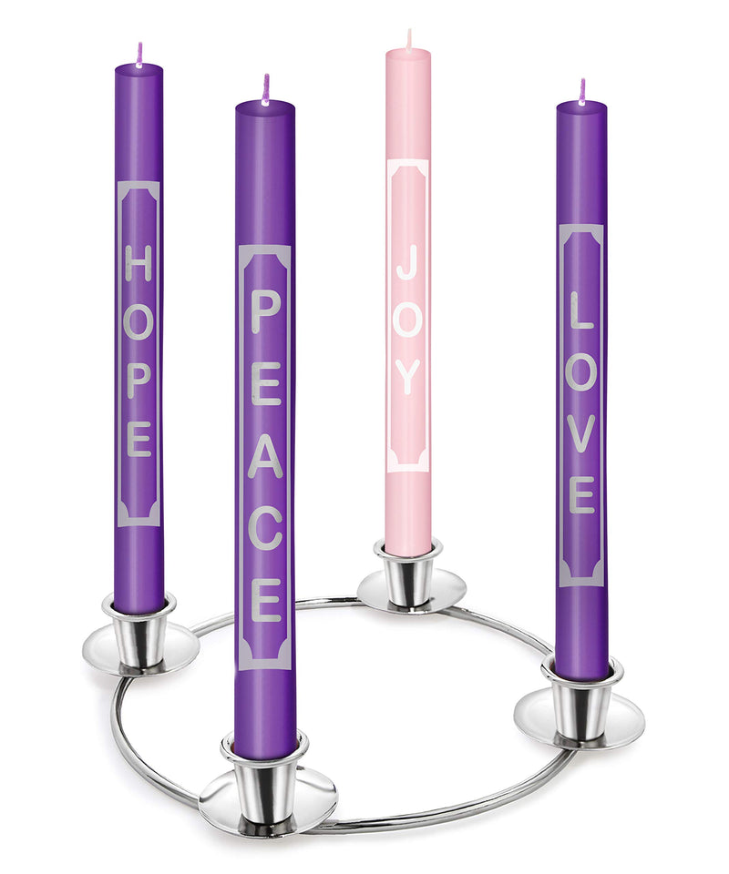 Advent Candles With Words Love, Peace, Hope, Joy On the Candles - Christmas Advent Candle Set of 4 For Advent Rings and Advent Wreaths- Premium Hand Made - Self Fitting End - For Church Advent Wreath