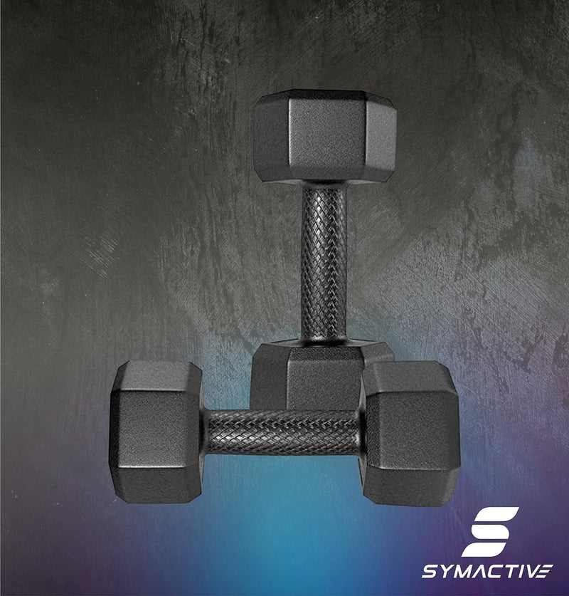 Amazon Brand - Symactive Pvc 10 Kg Fixed Dumbbells Set For Full Body Workout (Set Of 2, 5 Kg),Black