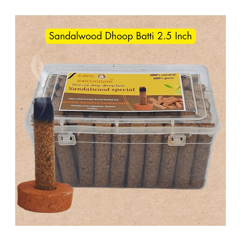 DHANANJYA Organic Cow Dung Chandan Dhoop Batti Natural Sandalwood Incense Sticks for Daily Pooja/Havan/Meditation/Relaxing/ 60 piece with stand (Pack of 1)