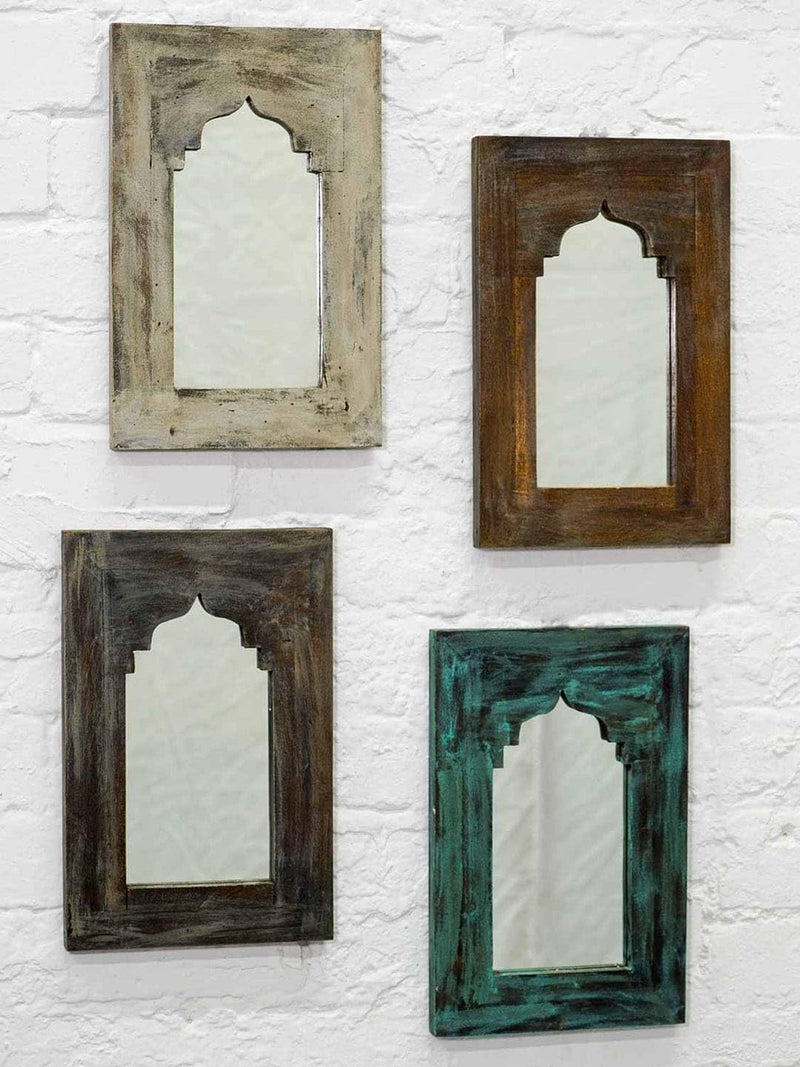 THE SARA ENTERPRISES These Mirrors are Available in Four Different Distressed Colours - Smoke (Pale Grey), Earth (mid Brown), Charcoal (Dark Grey) and Ocean (deep Blue-Green). Frames Size 25x35 cm