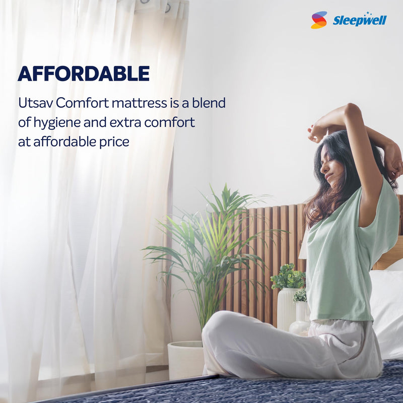 Sleepwell Utsav Comfort Regular Mattress | Quiltec & Resitec (HR) Foam | Soft-top Feel | Neem Fresche Technology | Affordable | Comfort & Support | Single Size | 72X36X4 | 2 Yrs Warranty