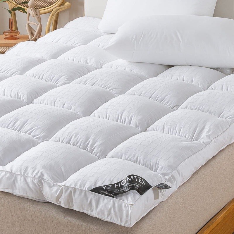 YZ HOMTEX Twin 2 Inch Soft Plush Pillow Top Mattress Cover, White, 400TC Cotton, Breathable, Washable, Pillow Top