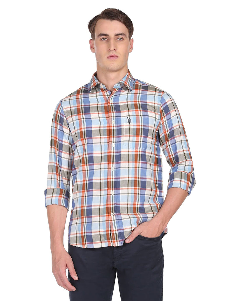 U.S. POLO ASSN. Men's Checkered Tailored Fit Shirt (USSHT0814_Blue 2XL)