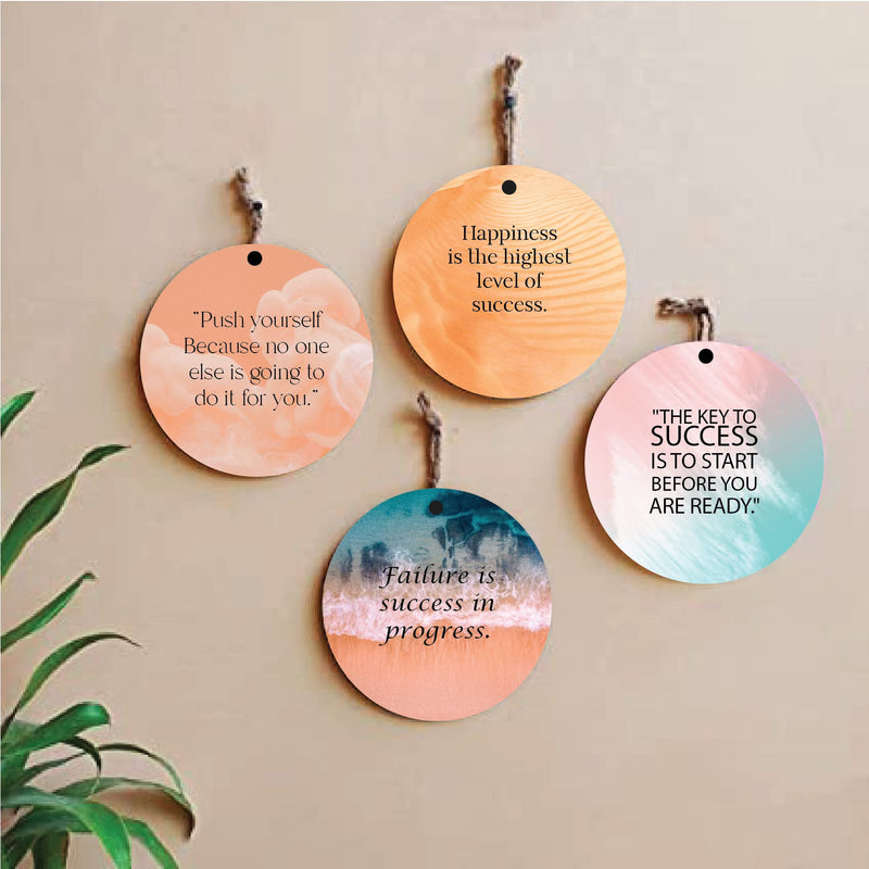 woopme® 4 PCs Positive Happy Quotes Printed Wall Hanging For Home Office Restaurant Hall Wall Decor (8 x 8 Inch)