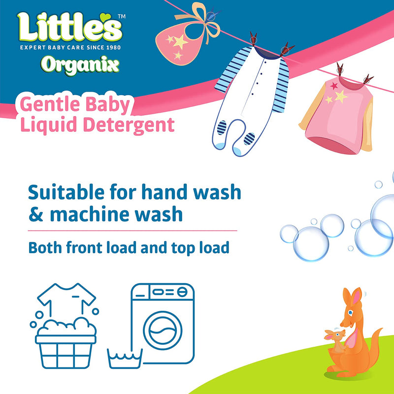 Little's Organix Gentle Baby Liquid Detergent 1 Litre | Enriched with Aloe Vera and Neem extracts | Floral fragrance | Anti-Bacterial | Free from Parabens, Phosphates, Brighteners & Bleach