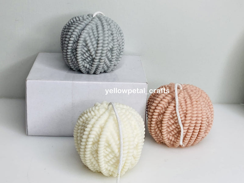 Yellow Petal Woolen Ball Candle, 100% Soy Wax, 125gm Each (Lemongrass, Vanilla & French Lavender) (Pack of 3)