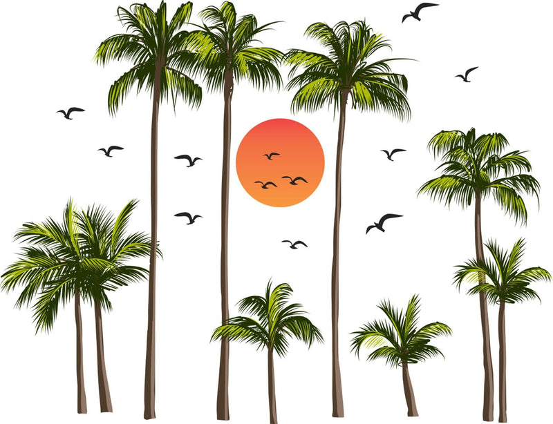 Merical Coconut Trees with Sun| Size 69 X 89Cms | Wall Stickers for Home, Hall, Bedroom, Kitchen and Living Room