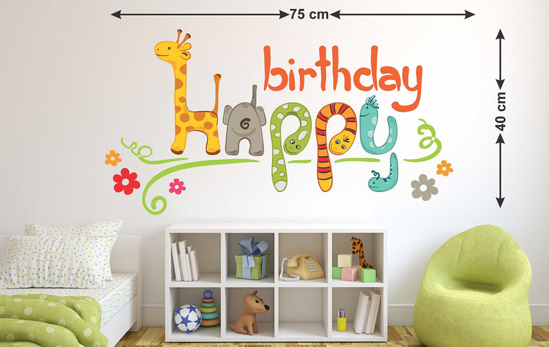 Wallstick Happy Birthday with Animals wallstickers (Vinyl 75 cm x 40 cm)