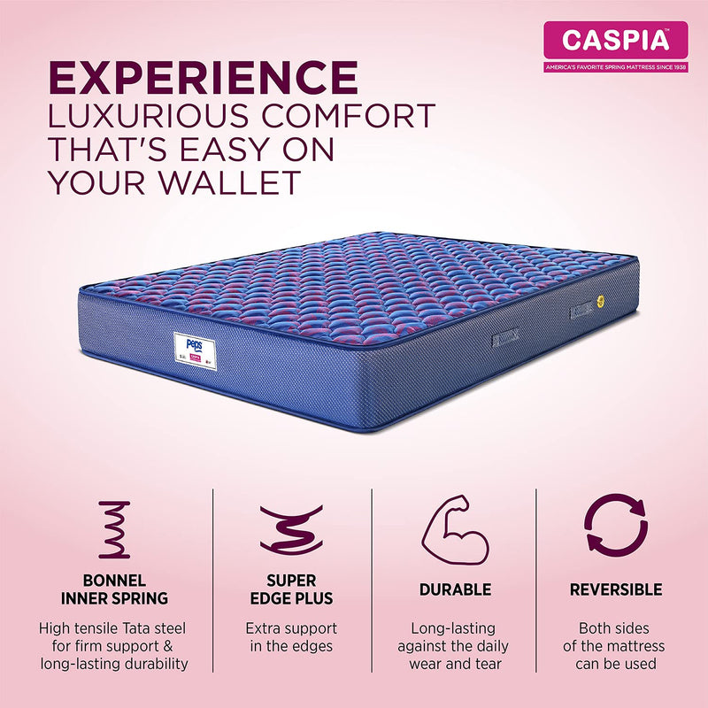 Peps Caspia 06 Inch Single Size Woven Fabric Spring Mattress(Navy Blue, 72X35X06) with One Pillow Free