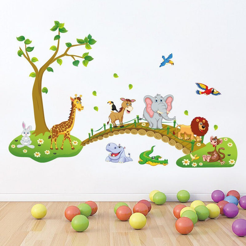 Paper Plane Design Jungle Animals Wall Stickers for Kids (Finished Size on Wall - 120(w) x 90(h) cm)