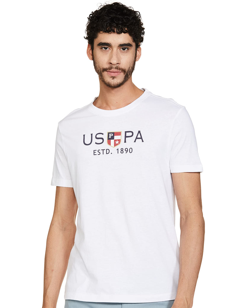 U.S. POLO ASSN. Mens Half Sleeve Round Neck Slim Fit T Shirts (Ustshs1374_White_L)