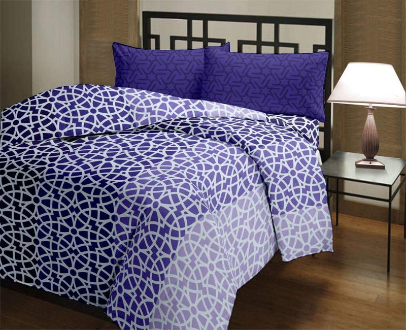 Casa Copenhagen 180TC Premium Cotton Queen Size Luxurious Double Bedsheet with 2 Pillow Covers - Purple & White