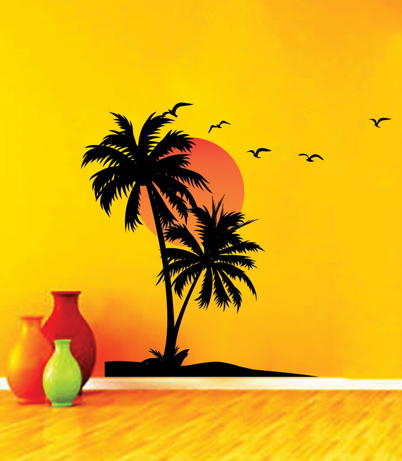 Walltech Combo of 4 Wall Sticker Bird Vine-(120 x 35 cms) | Cute bal Krishna makhan chor-(60 x 40 cms) | Beach with Sunset-(55 x 60 cms) | Bird House on a Branch-(90 x 75 cms) - Material Vinyl