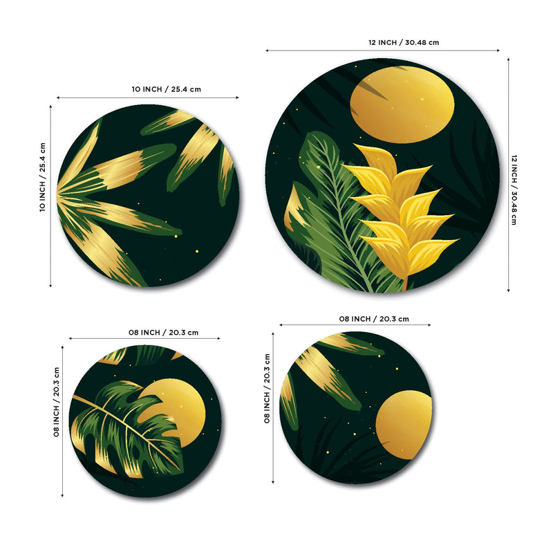 SAF paintings Round Shape Tropical Leaves MDF Wall Painting for Living Room,Bedroom,Office And hall 22X20 inch LRD07-S2M1L1