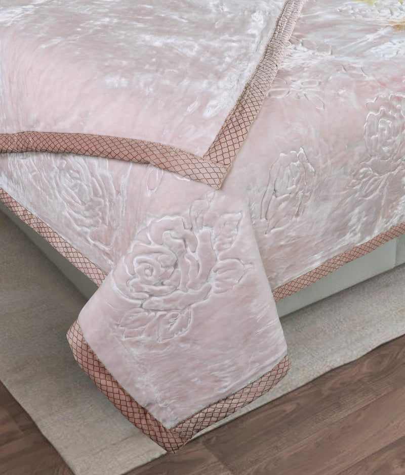 Petals Dreams Blanket Double Bed for Heavy Winter, 900 GSM, 2 Ply, Cloudy Mink Blanket (210x240 cm) (Floral Pink)