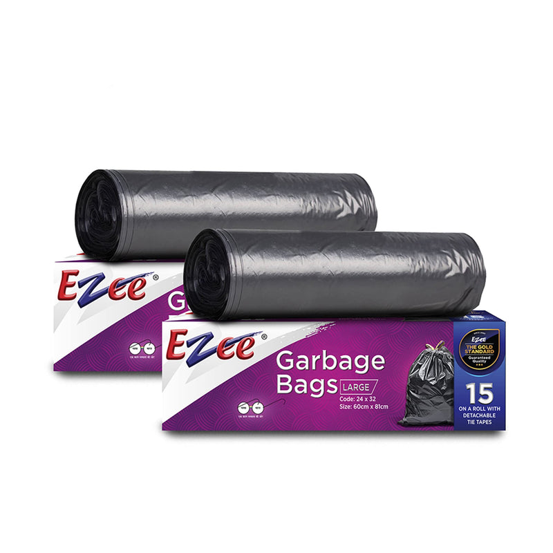 Ezee Garbage Trash Bag for Dustbin | 30 Pcs | Large 24 X 32 Inches I 15 Pcs x Pack of 2