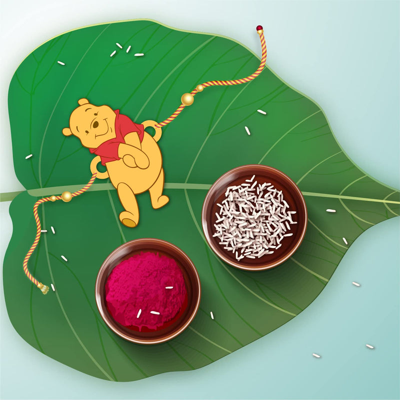 Bhai Please Winnie Pooh Rakhi with Brother is Superhero Fridge Magnet (Gift Combo for Bhai/Bhaiya) | Set of 1 pc Rakhi with Roli- Chawal and Fridge Magnet | With Raksha Bandhan Greetings