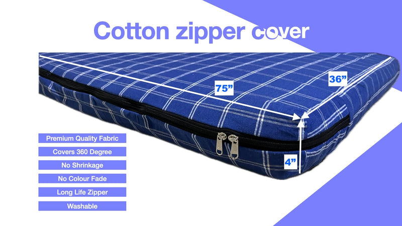 Shri Krishan Kripa Handloom Cotton Mattress Cover Single Bed (75x36x4 in,Blue) Non Shrink Heavy Fabric,Interlocked Stiching,Stong Zip,Metal Locks.