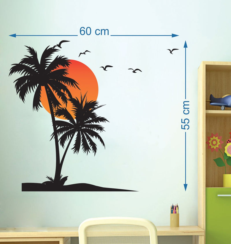 Walltech Combo of 4 Wall Sticker Beach with Sunset-(55 x 60 cms) | Love Birds with Hearts-(125 x 85 cms) | Modern Peacock-(90 x 75 cms) | Welcome to Our Home Butterfly-(91 x42 cms) - Material Vinyl