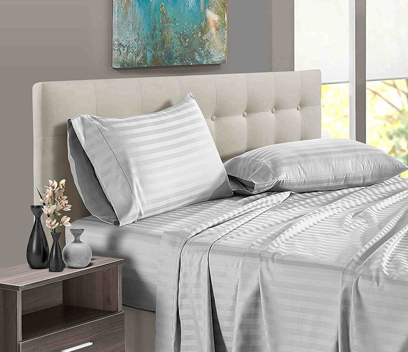 Cool Dealzz 300 TC Cotton Plain Stripes Doublebed Queen Size Bedsheet with 2 Pillow Cover (Light Grey)