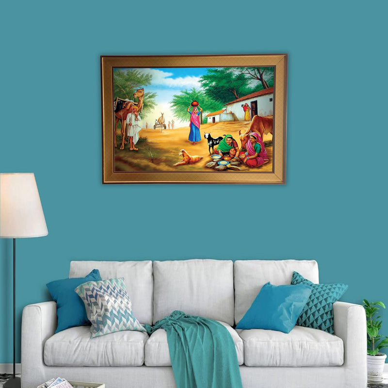 SHASWAT ART Village Scene Art Framed Painting For Wall Decoration ZA_25041 (14×20 Inch)