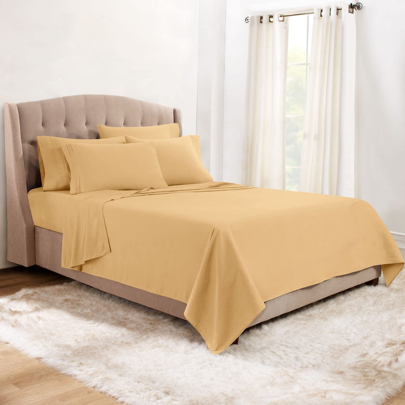 Clara Clark Premier 1800 Collection 6pc Bed Sheet Set with Extra Pillowcases - Queen, Camel Gold