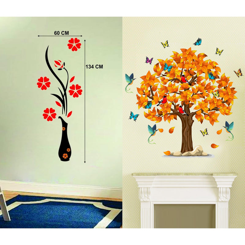 ESP Creation Combo Set of 2 Orange Tree | Flower Vase Red Wall Decals for Hall, Bedroom & Kitchen