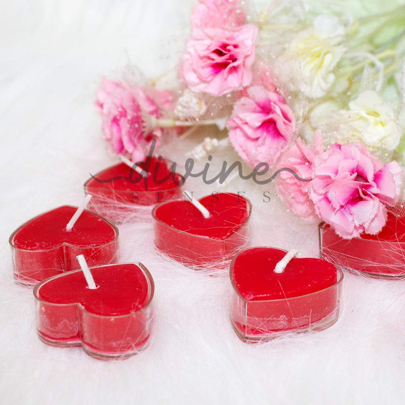 Divine Senses Gift for Someone You Love. Heart Candles (Pack of 16) & Rose Jar Candle | Rose Scented Romantic Candles for/Anniversary/Birthday (Red)