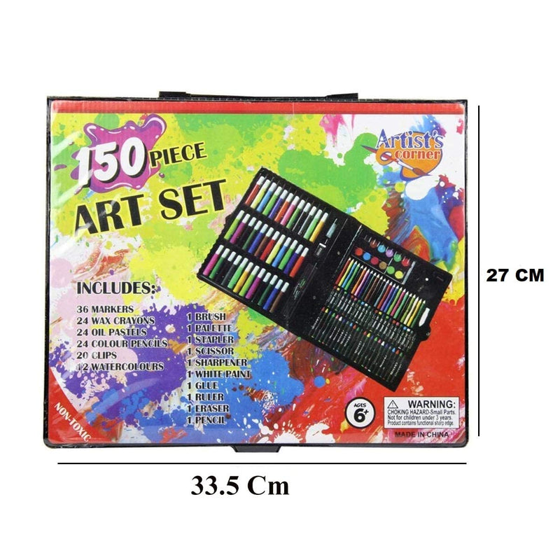 Shuban Deluxe 150-Piece Art Set & Drawing Kit - Perfect Christmas and Rakhi Gift - Includes Crayons, Oil Pastels, and Colored Pencils Other Stationary Item (Black Box)