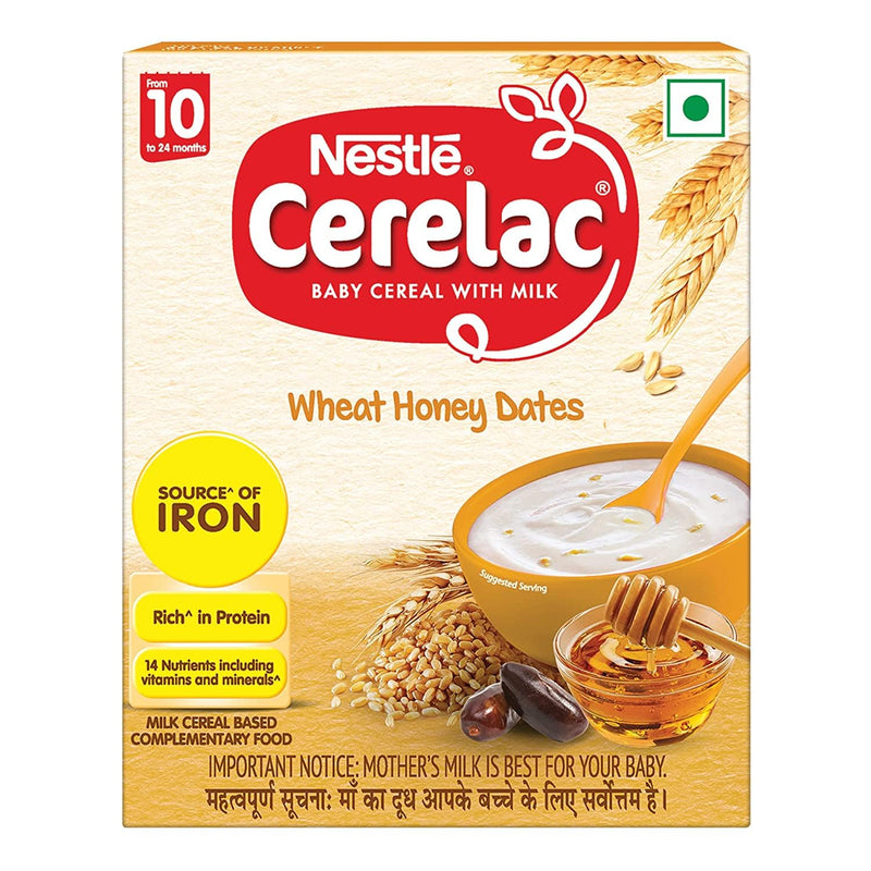 CERELAC Baby Cereal with Milk, Wheat Honey Dates, From 10 to 24 Months, Stage 3, Source of Iron & Protein ,Bag-In-Box Pack, 300g