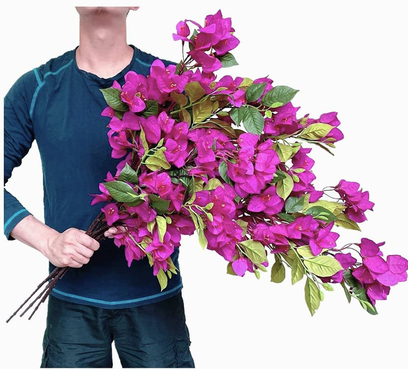 SATYAM KRAFT 3 Pcs Artificial Bougainvillea Fake Flowers for Home, Bedroom,Balcony,Living Room, Wedding Decoration, Plants and Craft Items (Without Vase Pot) (Purple)