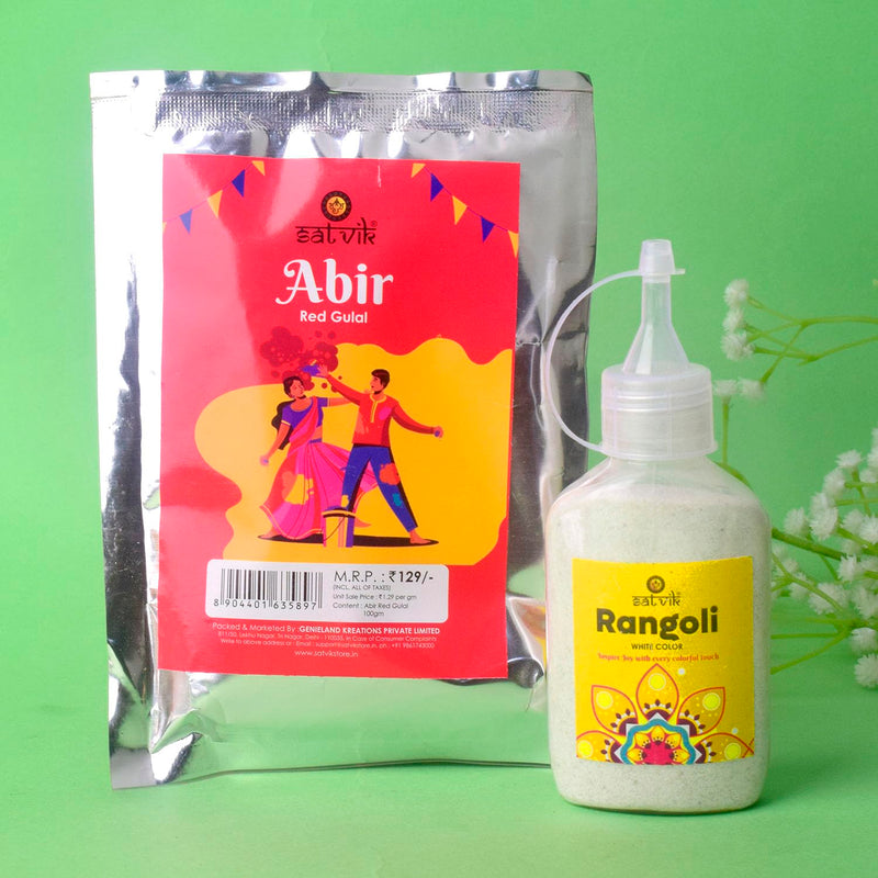 SATVIK Combo of Gulal Red and White Rangoli Holi Color Powder || Holi Gulal Colour 200 gm & Rangoli 350 gm (Pack of 4) (RED, Set of 4)