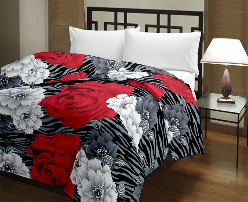 Renown Cotton Blend Beautiful Printed Reversible Double Bed AC Blanket Dohar (Black)