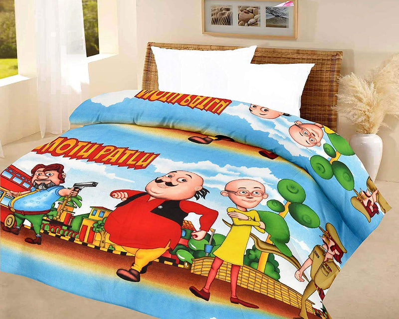 WONDERLOOK 100% Reversible Single Bed AC Blanket/Dohar/Combo Set of 2 Pc (Blue doremon & Motu patlu Print)