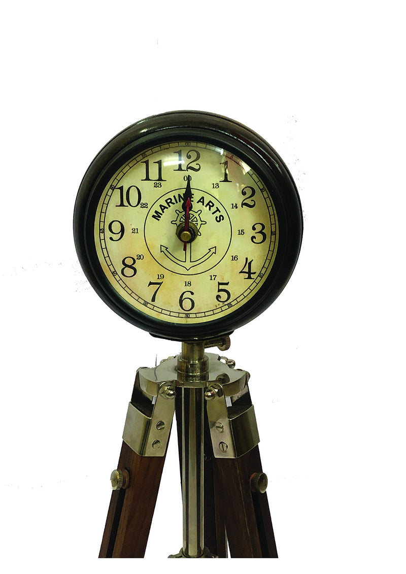 Regal Survey Small Desk and Floor Clock with Nickel Stand. Adjustable Size Stand with Numerical Number Clock Head.